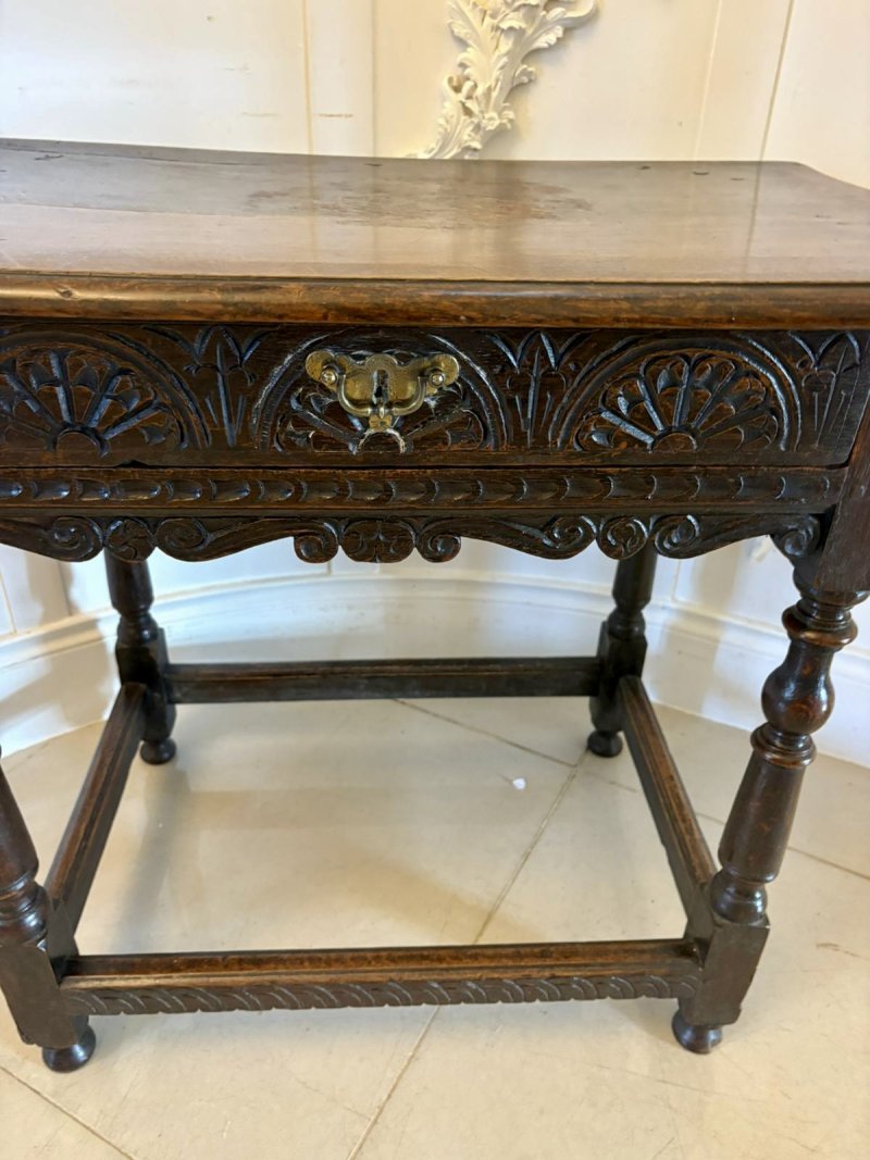 18th Century Antique Quality Carved Oak Side Table - Image 13
